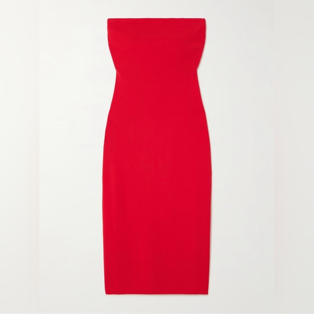 NEW Staud Canna Strapless Dress Red Rose Size Large - Picture 3 of 9